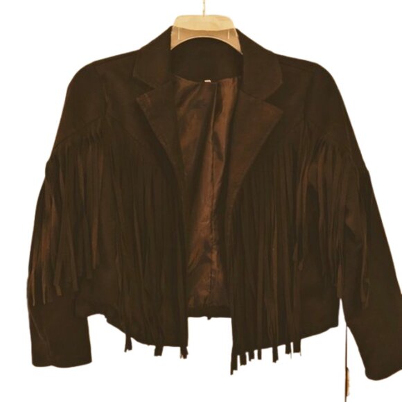 Black Faux Suede Fringe Jacket. S - Picture 2 of 9
